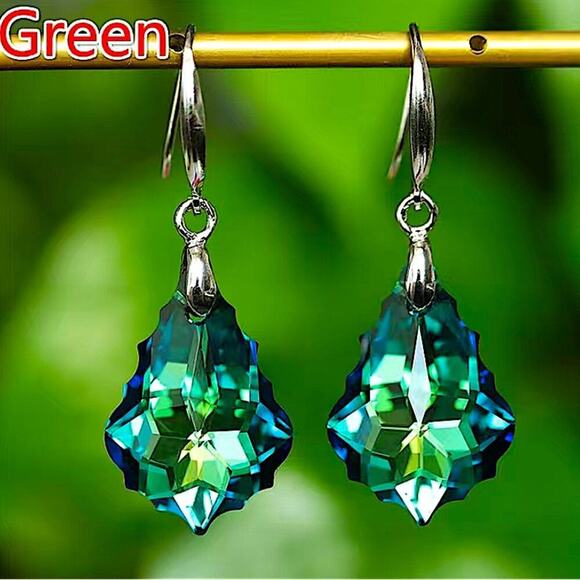 Austrian Crystal Silver Drop Dangle Colorful Baroque Leaf Earrings - Picture 2 of 4